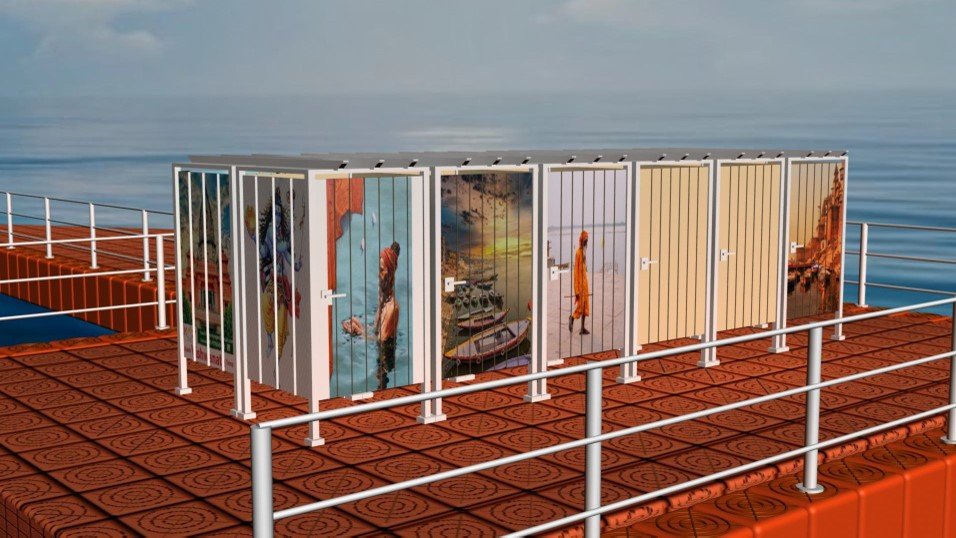 घाट पर फ्लोटिंग जेटी पर चेंजिंग रूम और लॉकर बनाये जा रहे