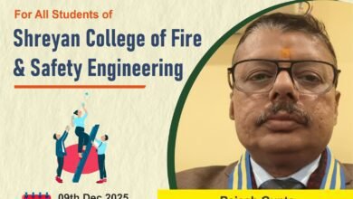 श्रेयन कॉलेज ऑफ फायर एंड सेफ्टी इंजीनियरिंग, वाराणसी में 09 दिसंबर 2025 को SCFSE द्वारा पर्सनैलिटी डेवलपमेंट प्रोग्राम का आयोजन होगा। कार्यक्रम में रोटरी क्लब–ब्लड डोनर्स के अध्यक्ष राजेश गुप्ता मुख्य वक्ता होंगे। यह सत्र छात्रों में आत्मविश्वास, संचार कौशल, नेतृत्व क्षमता और करियर विकास के अवसरों पर केंद्रित रहेगा। सभी छात्रों से सहभागिता की अपील।