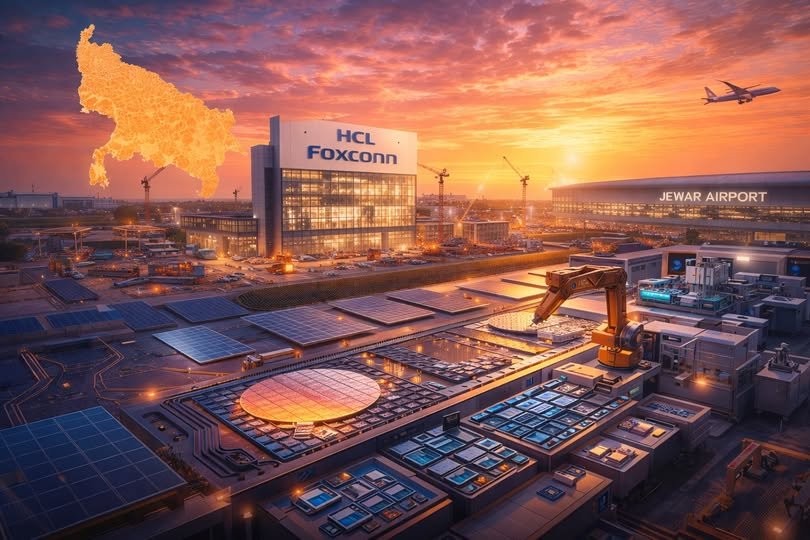 उत्तर प्रदेश अब सेमीकंडक्टर की वैश्विक दौड़ में बड़ी छलांग लगाने को तैयार है। HCL और Foxconn की संयुक्त OSAT यूनिट जेवर के पास स्थापित होगी, जहाँ हर महीने 20,000 वेफर्स प्रोसेस होंगे। ₹3706 करोड़ की यह परियोजना डिस्प्ले ड्राइवर चिप्स के घरेलू उत्पादन, आयात पर निर्भरता घटाने और सेमीकंडक्टर स्किल डेवलपमेंट को मजबूती देगी। यह निवेश यूपी को भारत के टेक भविष्य से जोड़ने वाला कदम है।