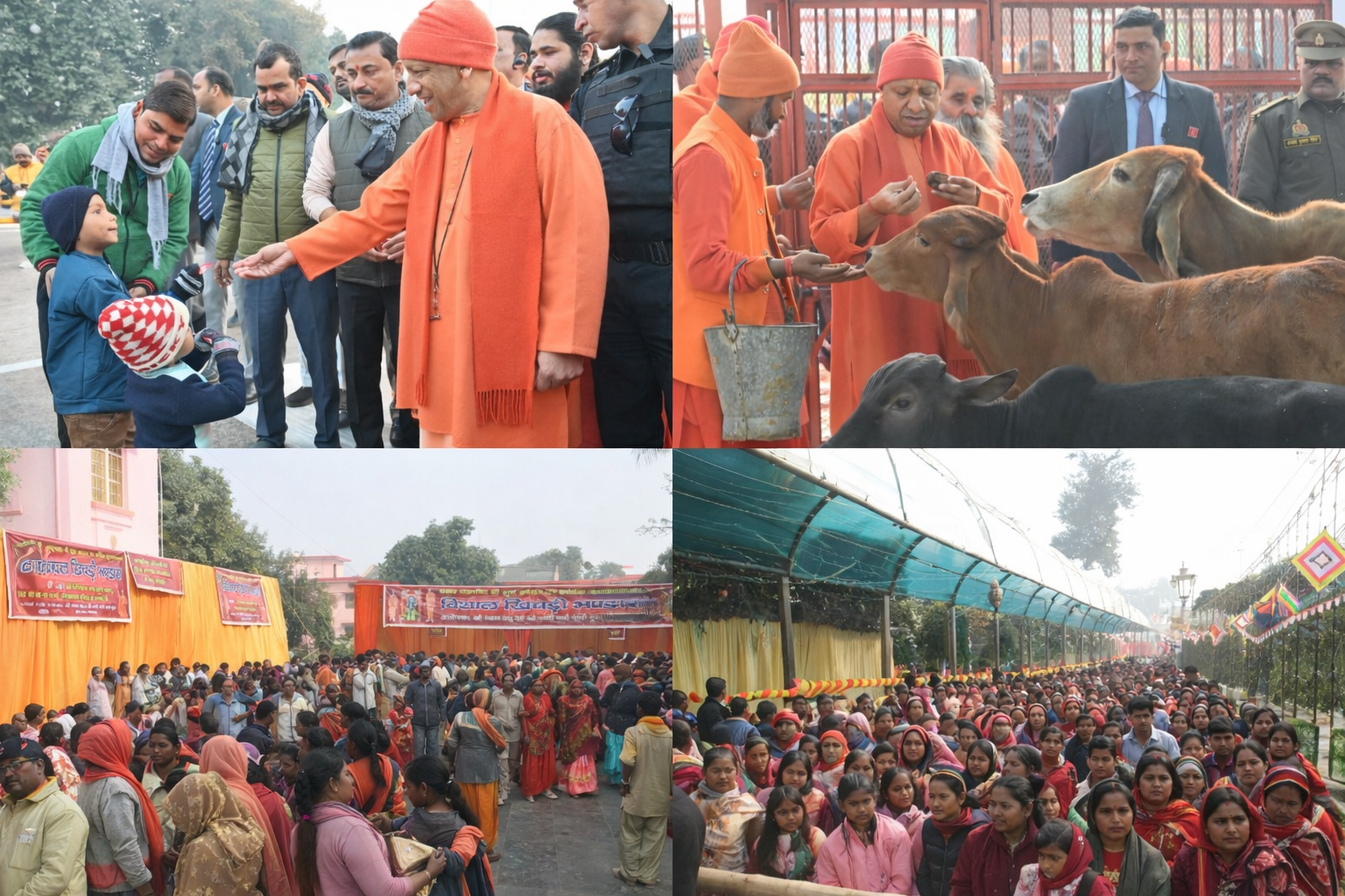 गोरखपुर स्थित गोरखनाथ मंदिर में मकर संक्रांति से एक दिन पहले ही श्रद्धालुओं की भारी भीड़ उमड़ पड़ी। बुधवार भोर से ही लाखों भक्तों ने बाबा गोरखनाथ को आस्था की खिचड़ी अर्पित की। गोरक्षपीठाधीश्वर एवं मुख्यमंत्री योगी आदित्यनाथ ने मंदिर में प्रवास कर सुरक्षा व व्यवस्थाओं की निगरानी की। उन्होंने गोशाला में गोसेवा की और बच्चों को आशीर्वाद व चॉकलेट दी।