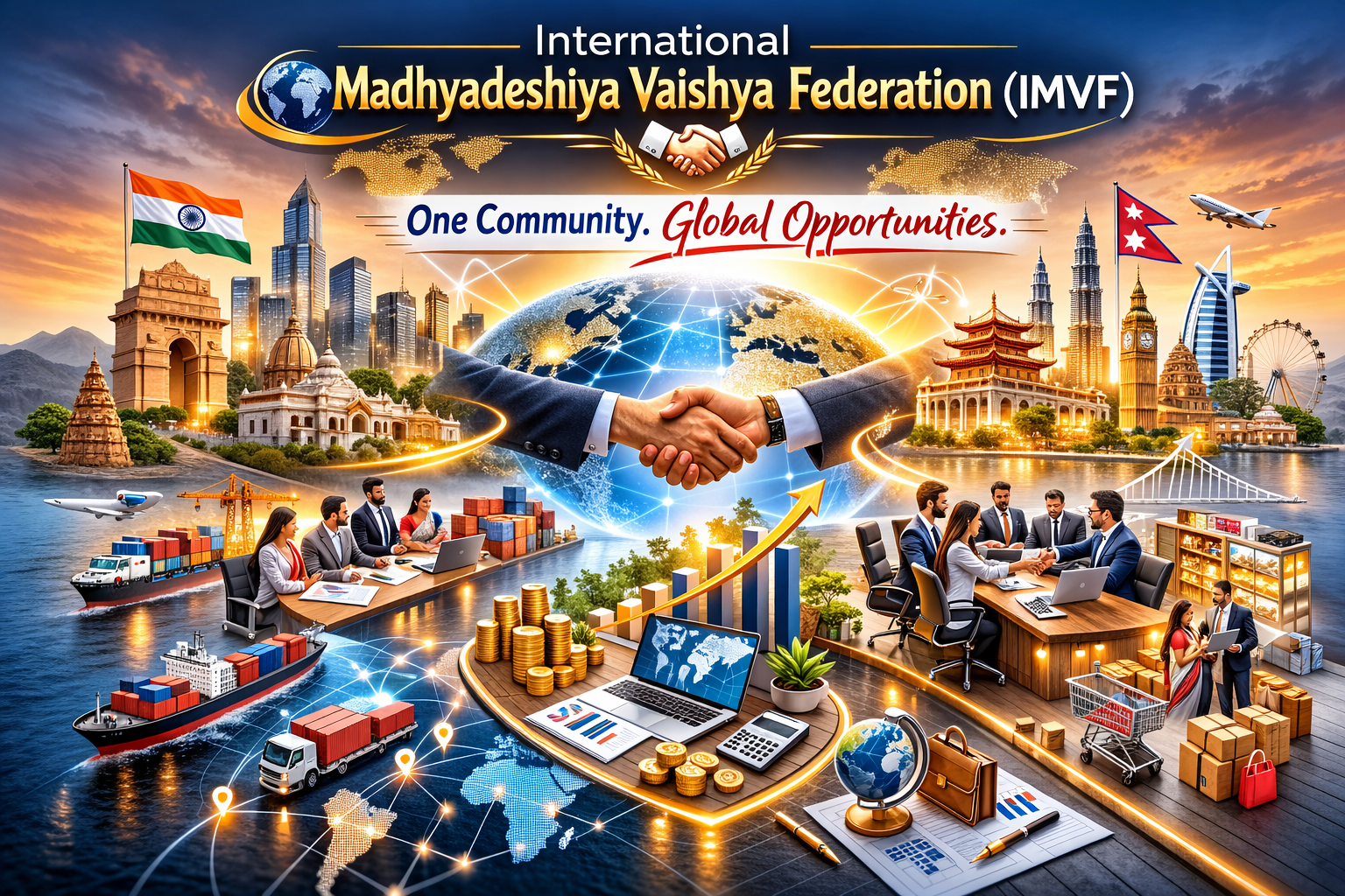 मध्यदेशीय वैश्य समाज के व्यापारियों एवं प्रोफेशनल्स को एक वैश्विक मंच पर जोड़ने के उद्देश्य से International Madhyadeshiya Vaishya Federation (IMVF) का गठन किया गया है। इस फेडरेशन का लक्ष्य भारत, नेपाल सहित अन्य देशों में सक्रिय समाज के व्यापारियों, उद्यमियों और प्रोफेशनल्स को आपसी सहयोग, नेटवर्किंग और व्यापारिक विस्तार के लिए एक संगठित प्लेटफॉर्म प्रदान करना है। सोशल मीडिया के माध्यम से कनेक्टिविटी की शुरुआत होगी तथा शीघ्र ही प्रमुख शहरों में बैठकें आयोजित कर संगठन को जमीनी स्तर पर मजबूत किया जाएगा।