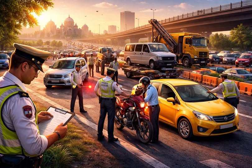 राष्ट्रीय सड़क सुरक्षा माह 2026 के तहत उत्तर प्रदेश में परिवहन विभाग ने यातायात नियमों के उल्लंघन पर सख्त अभियान शुरू किया है। हेलमेट, सीट बेल्ट, ओवरस्पीडिंग, मोबाइल फोन और ड्रिंक एंड ड्राइव के मामलों में हजारों चालान किए गए हैं। स्कूली वाहनों की जांच और अवैध पार्किंग पर भी कार्रवाई की गई है। 109 होल्डिंग एरिया चिन्हित कर मुख्य मार्गों से हटाए गए वाहनों को व्यवस्थित किया जा रहा है, ताकि सड़क दुर्घटनाओं में कमी लाई जा सके।