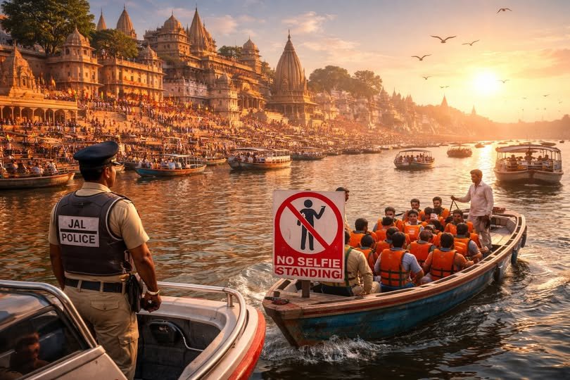 वाराणसी में गंगा नदी पर नावों में खड़े होकर सेल्फी और रील बनाने पर जल पुलिस ने प्रतिबंध लगा दिया है। प्रशासन ने सुरक्षा को ध्यान में रखते हुए नाविकों और बोट संचालकों के लिए नए दिशा-निर्देश जारी किए हैं। नियमों के अनुसार सभी यात्रियों को लाइफ जैकेट पहनना अनिवार्य होगा और क्षमता से अधिक सवारी नहीं बैठाई जाएगी। उल्लंघन करने पर भारतीय न्याय संहिता की धारा 282 के तहत जुर्माना लगाया जाएगा। इस कदम का उद्देश्य गंगा में दुर्घटनाओं को रोकना है।