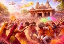 मथुरा के बरसाना में विश्व प्रसिद्ध लठामार होली भक्ति, प्रेम और परंपरा के भव्य संगम के साथ मनाई गई। नंदगांव के हुरियारों का दामाद की तरह स्वागत हुआ और रंगीली गली में हुरियारिनों ने प्रेमपूर्वक लाठियां बरसाईं। हेलीकॉप्टर से पुष्प वर्षा और सांस्कृतिक कार्यक्रम आकर्षण का केंद्र रहे। लाखों श्रद्धालुओं की मौजूदगी में कड़ी सुरक्षा व्यवस्था के बीच आयोजन शांतिपूर्ण संपन्न हुआ। यह अनूठी परंपरा राधा-कृष्ण की दिव्य प्रेम लीला का जीवंत प्रतीक है।