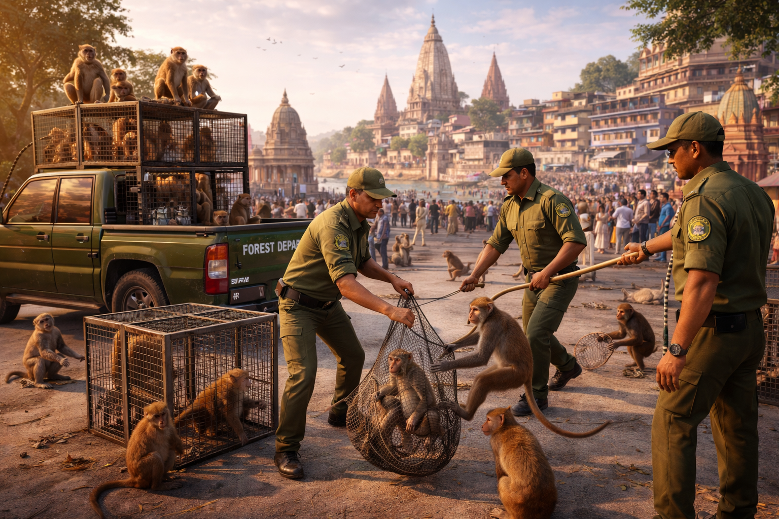 वाराणसी में बंदरों की समस्या को लेकर शासन ने बड़ा फैसला लिया है। अब नगर निगम की जगह वन विभाग बंदरों के पकड़ने और प्रबंधन की जिम्मेदारी संभालेगा। हाईकोर्ट के निर्देश पर एक माह में समेकित कार्ययोजना तैयार होगी, जिसमें पकड़ने से लेकर पुनर्वास तक की व्यवस्था शामिल होगी। इससे शहरवासियों को राहत मिलने की उम्मीद है।