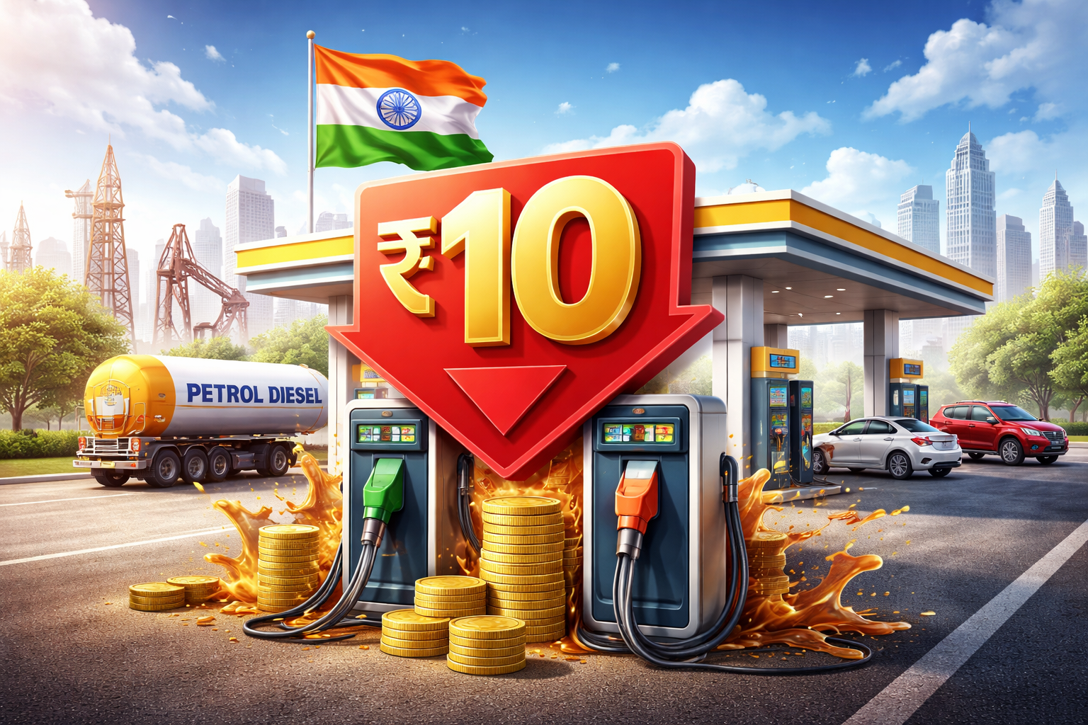 अंतरराष्ट्रीय बाजार में कच्चे तेल की कीमतों में उछाल के बीच केंद्र सरकार ने पेट्रोल और डीजल पर 10-10 रुपये प्रति लीटर उत्पाद शुल्क घटाने का ऐलान किया है। यह फैसला तुरंत प्रभाव से लागू हो गया है, जिससे उपभोक्ताओं को कीमत बढ़ने से राहत मिलेगी। सरकार के इस कदम से तेल कंपनियों पर बढ़ता दबाव भी कम होगा। साथ ही डीजल और विमान ईंधन के निर्यात पर शुल्क लगाकर घरेलू उपलब्धता सुनिश्चित करने की दिशा में भी महत्वपूर्ण कदम उठाया गया है।