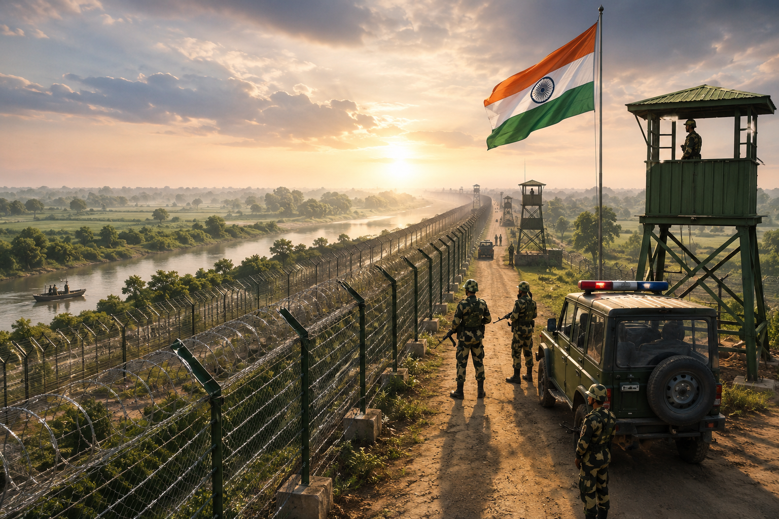 पश्चिम बंगाल सरकार ने अंतरराष्ट्रीय सीमा पर सुरक्षा व्यवस्था मजबूत करने के लिए बीएसएफ को 142.79 एकड़ जमीन सौंपी है। यह भूमि उत्तर और दक्षिण बंगाल के नौ सीमावर्ती जिलों में सीमा चौकियों और कांटेदार तार की बाड़ के निर्माण हेतु दी गई है। सरकार का कहना है कि इससे घुसपैठ, तस्करी और सीमा पार अपराधों पर नियंत्रण में मदद मिलेगी। लंबे समय से लंबित सुरक्षा परियोजनाओं को गति देने के लिए जिला प्रशासन को भूमि विवाद जल्द सुलझाने के निर्देश भी दिए गए हैं।