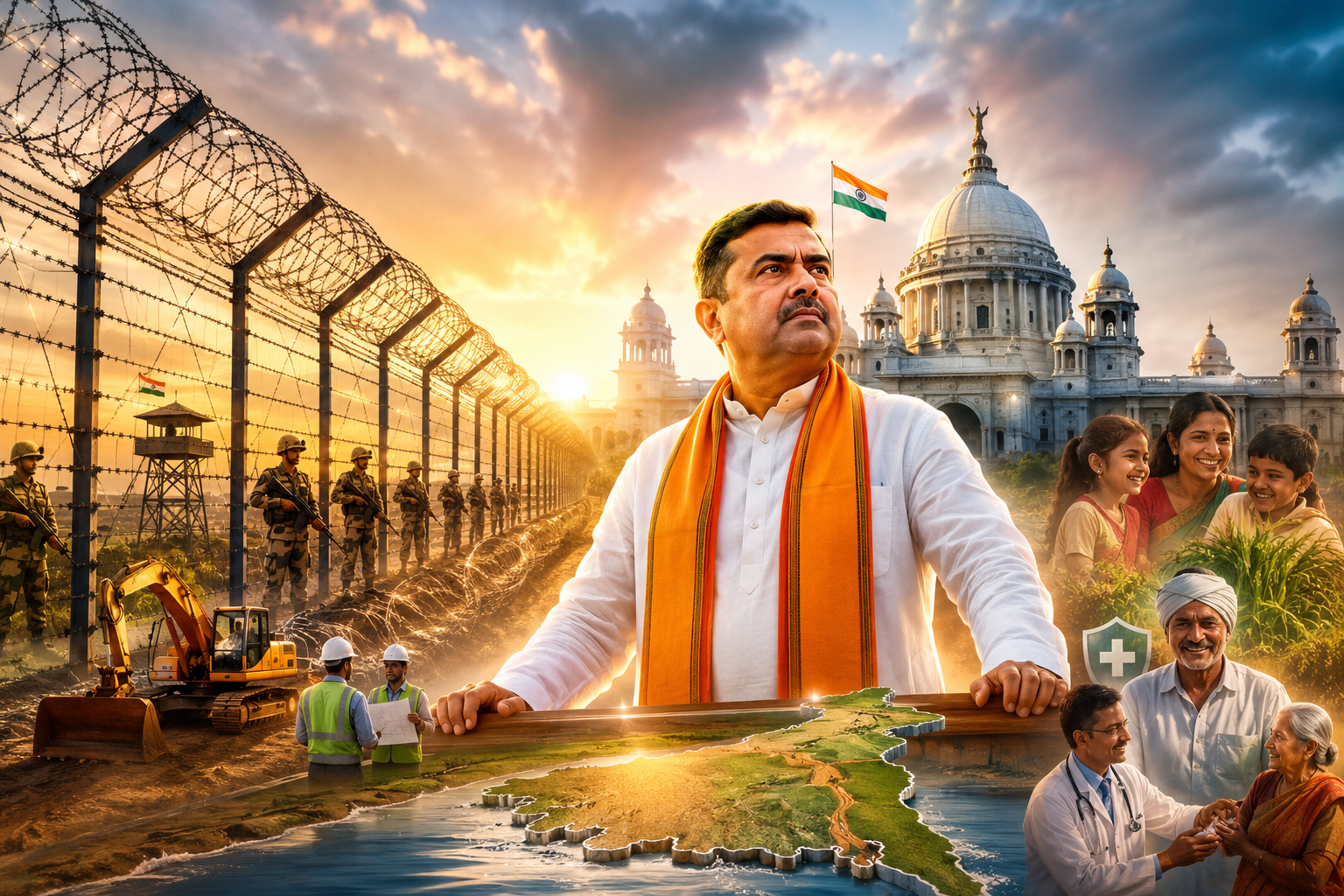 पश्चिम बंगाल की नवगठित सुभेंदु अधिकारी सरकार ने पहली कैबिनेट बैठक में कई अहम फैसले लिए। भारत-बांग्लादेश सीमा पर कंटीली तार लगाने के लिए बीएसएफ को भूमि हस्तांतरित करने का निर्णय लिया गया। साथ ही आयुष्मान भारत, बेटी बचाओ-बेटी पढ़ाओ, फसल बीमा और उजाला जैसी केंद्रीय योजनाओं को लागू करने की मंजूरी दी गई। सरकारी नौकरियों में अधिकतम आयु सीमा में पांच वर्ष की छूट भी घोषित की गई। सरकार ने पारदर्शिता, सुरक्षा और सुशासन को प्राथमिकता देने की बात कही।
