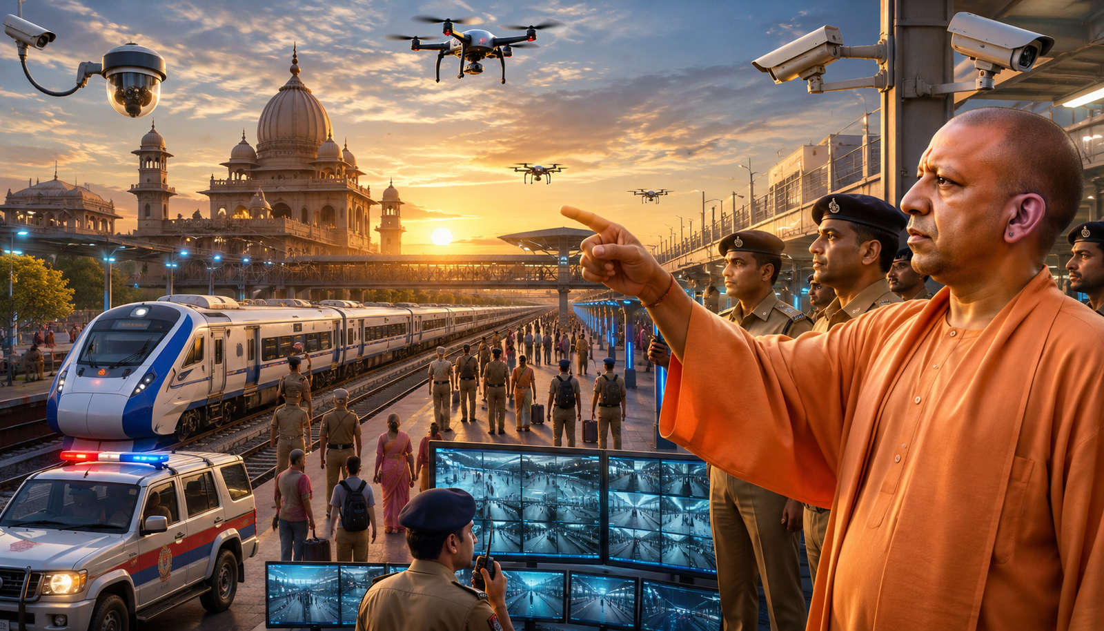 लखनऊ में जीआरपी की समीक्षा बैठक में मुख्यमंत्री योगी आदित्यनाथ ने रेलवे सुरक्षा व्यवस्था को आधुनिक और तकनीक-सक्षम बनाने के निर्देश दिए। उन्होंने यात्रियों की सुरक्षा, महिला सम्मान, अपराध नियंत्रण और त्वरित पुलिस सहायता को सर्वोच्च प्राथमिकता बताते हुए जीरो टॉलरेंस नीति पर बल दिया। रेलवे परिसरों में सीसीटीवी, ड्रोन निगरानी और डिजिटल सत्यापन को बढ़ावा देने के निर्देश दिए गए। ऑपरेशन मुस्कान के तहत 860 बच्चों की बरामदगी तथा हरिद्वार अर्धकुंभ 2027 की तैयारियों की भी समीक्षा की गई।