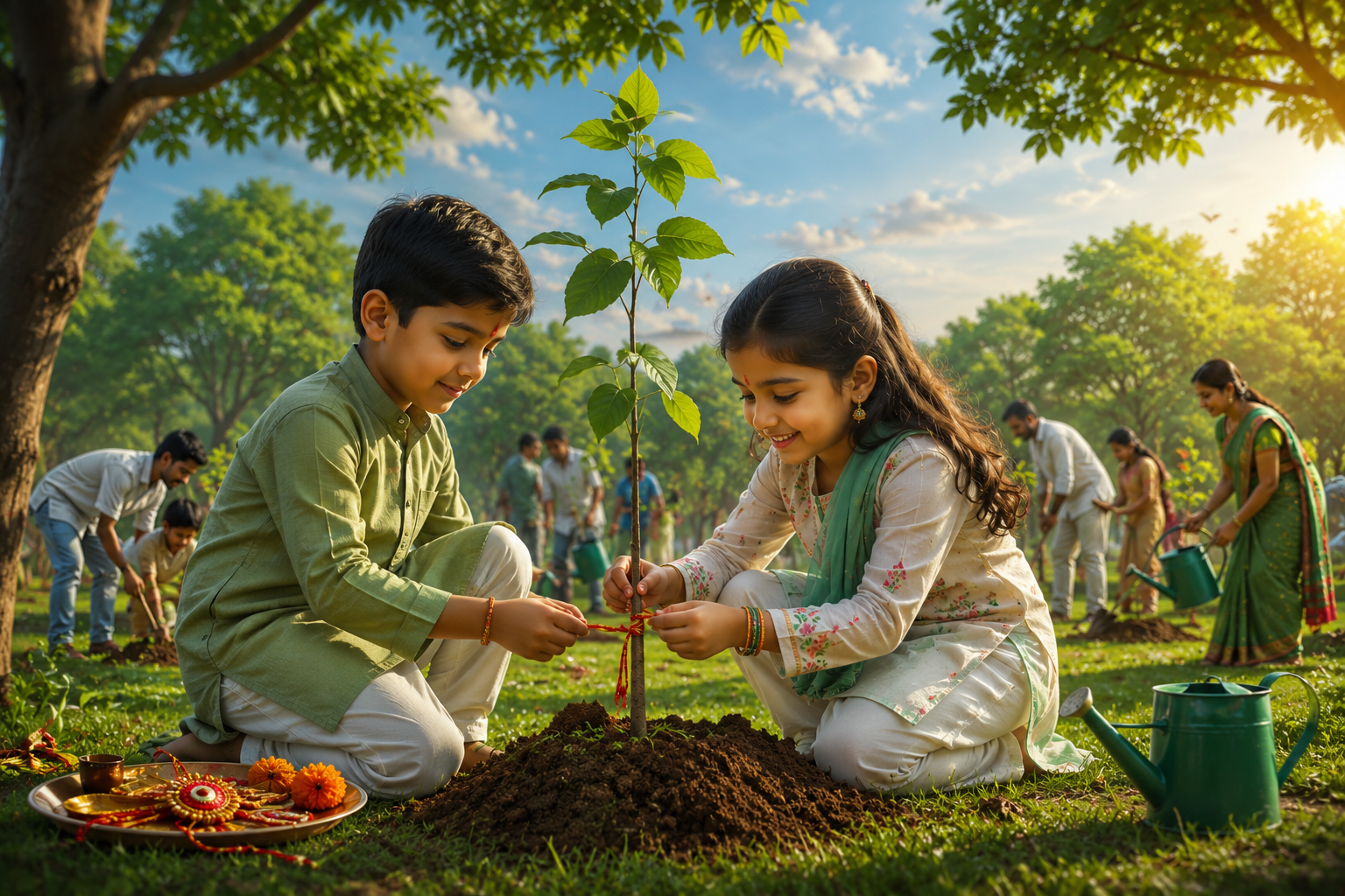 उत्तर प्रदेश में रक्षाबंधन के अवसर पर भाई-बहन पौधरोपण कर पर्यावरण संरक्षण का संकल्प लेंगे। ‘पौधरोपण महायज्ञ-2026’ के तहत सभी वन प्रभागों में पौधों को रक्षासूत्र बांधकर उनकी देखभाल और सुरक्षा का संकल्प लिया जाएगा। योगी सरकार की हरित पहल के अंतर्गत ‘एक पेड़ मां के नाम’ अभियान को भी जनभागीदारी के साथ आगे बढ़ाया जा रहा है।