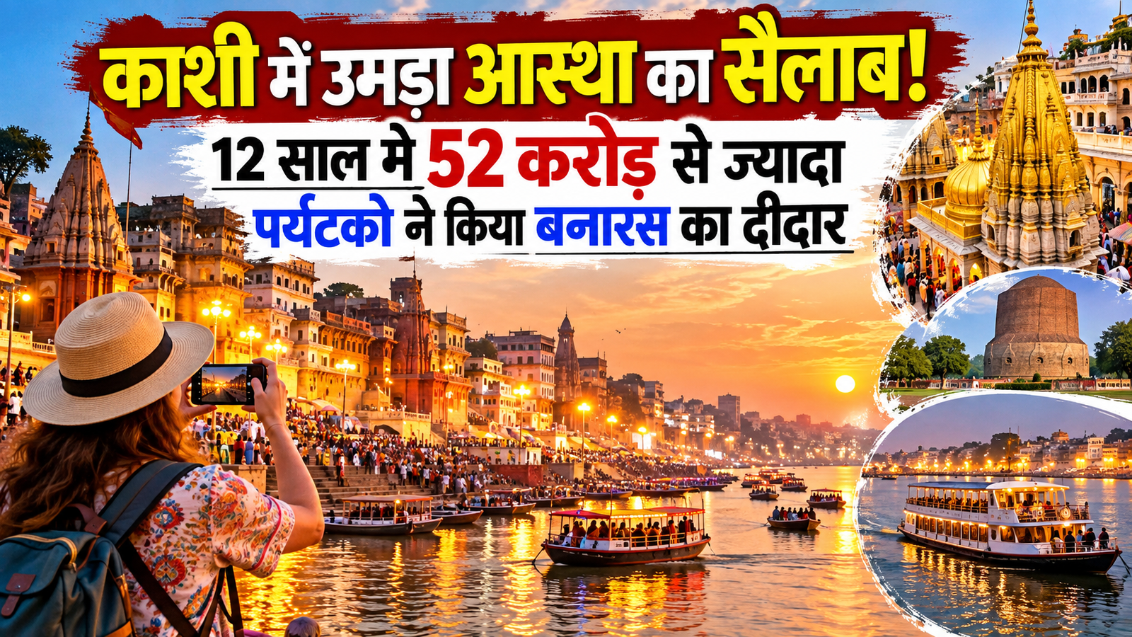 वाराणसी में पर्यटन ने बीते वर्षों में नया रिकॉर्ड बनाया है। पर्यटन विभाग के अनुसार 2014 से जुलाई 2026 तक 52 करोड़ 71 लाख से अधिक भारतीय और विदेशी पर्यटक काशी पहुंचे। काशी विश्वनाथ धाम, घाटों का विकास, बेहतर कनेक्टिविटी, स्वच्छता, सारनाथ और रिवर क्रूज जैसी सुविधाओं ने शहर के पर्यटन आकर्षण को बढ़ाया है। पर्यटकों की बढ़ती संख्या से होटल, रेस्तरां, नाव संचालन, हस्तशिल्प, पूजा सामग्री, टैक्सी और स्थानीय बाजारों को भी नई आर्थिक गति मिली है।
