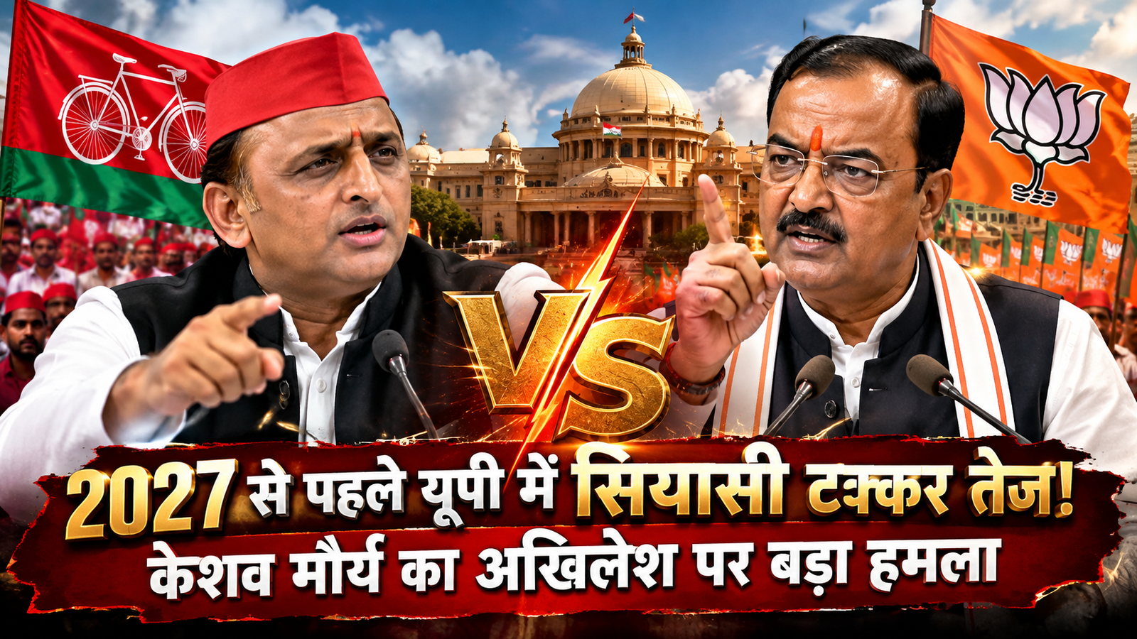 उत्तर प्रदेश में 2027 विधानसभा चुनाव से पहले सियासी बयानबाजी तेज हो गई है। उप मुख्यमंत्री केशव प्रसाद मौर्य, मंत्री असीम अरुण और बीजेपी प्रवक्ताओं ने सपा प्रमुख अखिलेश यादव पर कानून-व्यवस्था, एसआईआर, राम मंदिर और चुनाव आयोग को लेकर तीखे हमले किए। बीजेपी नेताओं ने 2012 से 2017 तक के सपा शासनकाल पर सवाल उठाते हुए योगी सरकार के कार्यकाल में कानून-व्यवस्था में सुधार का दावा किया। साथ ही 2027 में एनडीए की सत्ता में वापसी का भरोसा जताया।