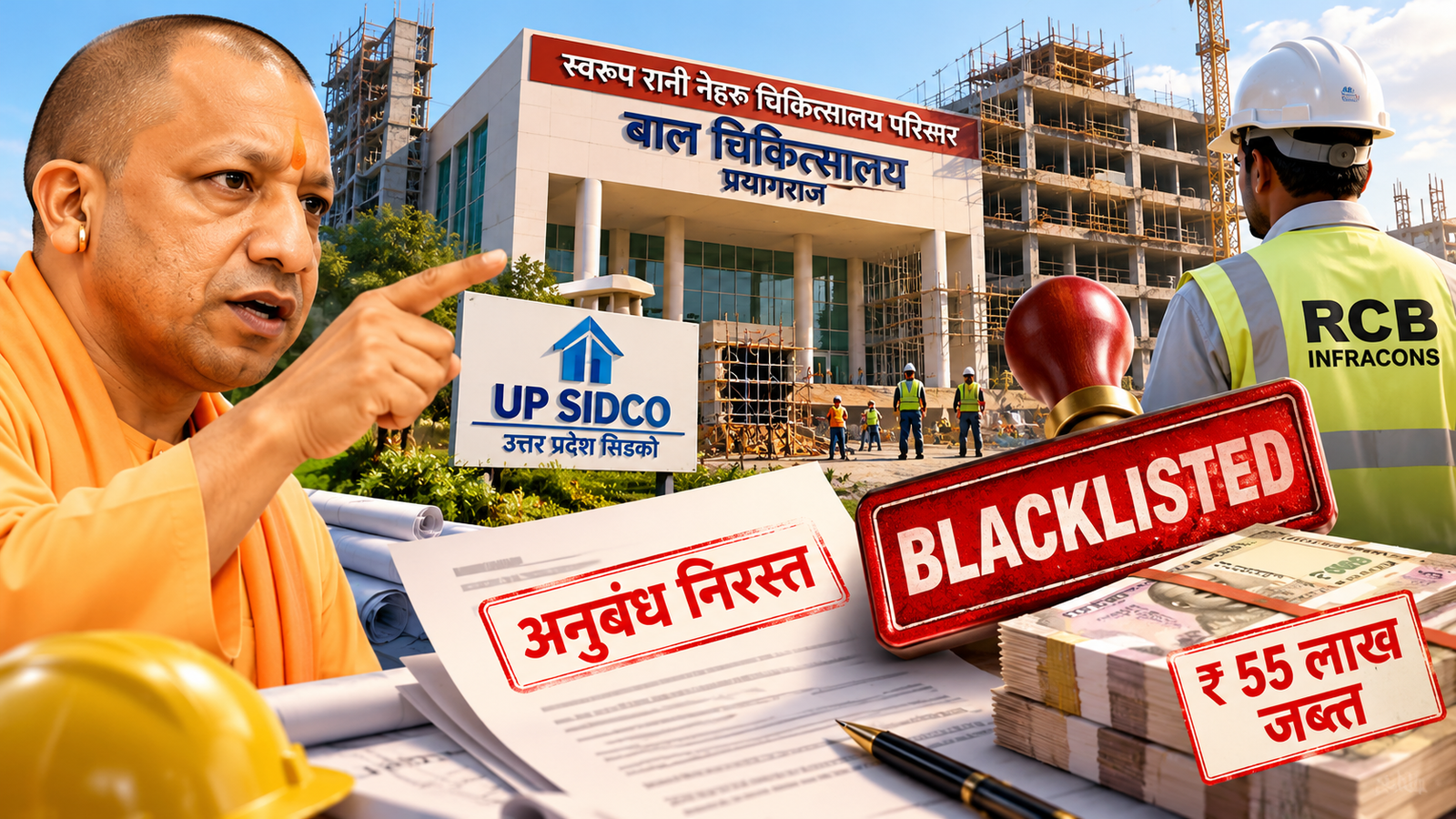 प्रयागराज के स्वरूप रानी नेहरू चिकित्सालय परिसर में बाल चिकित्सालय निर्माण में देरी पर योगी सरकार ने बड़ी कार्रवाई की है। यूपी सिडको ने निर्माण फर्म आरसीबी इन्फ्राकान्स का अनुबंध निरस्त कर पांच साल के लिए ब्लैकलिस्ट किया है। 55 लाख रुपये की सिक्योरिटी जब्त की गई है। लापरवाही के आरोप में कई अभियंताओं पर विभागीय और कानूनी कार्रवाई भी की जाएगी।