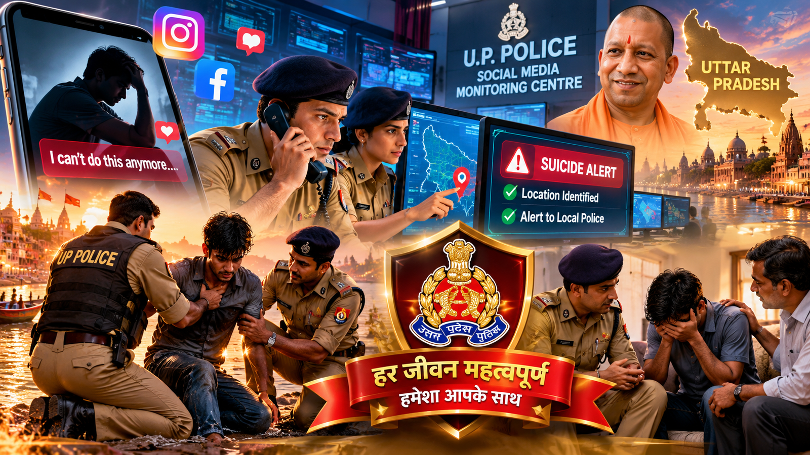 उत्तर प्रदेश में योगी सरकार के तहत यूपी पुलिस ने तकनीक और संवेदनशीलता के समन्वय से मानवीय पुलिसिंग की मिसाल पेश की है। एक जनवरी 2023 से 10 अक्टूबर 2026 के बीच सोशल मीडिया पर आत्महत्या संबंधी पोस्ट के अलर्ट पर कार्रवाई करते हुए 4 हजार से अधिक लोगों की जान बचाई गई। मेटा कंपनी के साथ पुलिस की व्यवस्था से लखनऊ और गाजियाबाद में युवकों को समय रहते सुरक्षित किया गया। इस पहल को दो प्रतिष्ठित पुरस्कार भी मिले हैं।