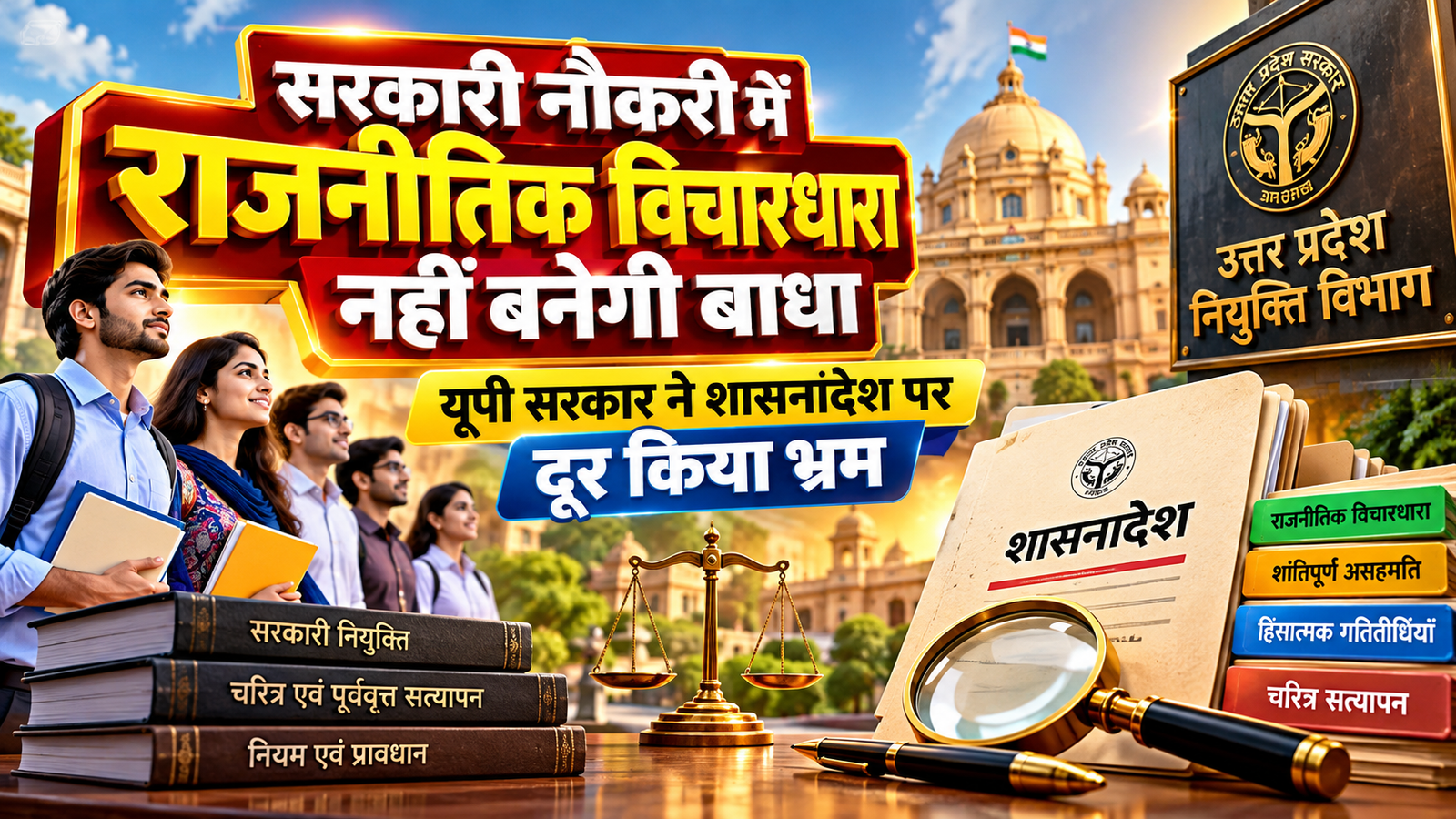 उत्तर प्रदेश में सरकारी नौकरी के लिए अभ्यर्थियों के चरित्र एवं पूर्ववृत्त सत्यापन संबंधी शासनादेश पर नियुक्ति विभाग ने स्थिति स्पष्ट की है। विभाग के अनुसार, केवल राजनीतिक विचारधारा के आधार पर किसी अभ्यर्थी को नियुक्ति के लिए अनुपयुक्त नहीं माना जाएगा। हिंसात्मक गतिविधियों और शांतिपूर्ण राजनीतिक असहमति में स्पष्ट अंतर है। शासनादेश में पहले से मौजूद प्रावधानों को उच्च न्यायालय के निर्देशों के अनुपालन में अधिक स्पष्ट किया गया है। नियम में तीन वर्ष की अवधि और सकारात्मक बदलाव के प्रमाणों का भी उल्लेख है।