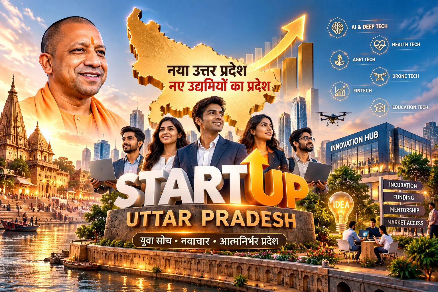 मुख्यमंत्री योगी आदित्यनाथ के नेतृत्व में उत्तर प्रदेश देश का तीसरा सबसे बड़ा स्टार्टअप इकोसिस्टम बनकर उभरा है। प्रदेश में 24 हजार से अधिक सरकारी पंजीकृत स्टार्टअप और 88 मान्यता प्राप्त इन्क्यूबेटर्स कार्यरत हैं। योगी सरकार की स्टार्टअप नीति-2026, डीप-टेक हब, सेंटर ऑफ एक्सीलेंस और वित्तीय प्रोत्साहन योजनाएं युवाओं को उद्यमी बनाने में महत्वपूर्ण भूमिका निभा रही हैं। अब तक स्टार्टअप्स और इन्क्यूबेटर्स को 38.34 करोड़ रुपये की सहायता दी जा चुकी है।