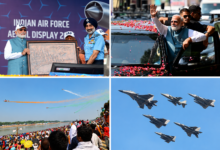 वाराणसी के नमो घाट पर भारतीय वायुसेना की 94वीं वर्षगांठ के अवसर पर भव्य एयर शो ‘विंग्स ओवर गंगा’ आयोजित हुआ। प्रधानमंत्री नरेंद्र मोदी की मौजूदगी में राफेल, सुखोई-30 एमकेआई, स्वदेशी तेजस और मिराज-2000 ने शानदार हवाई करतब दिखाए। ‘महादेव’, ‘विश्वनाथ’, ‘नीलकंठ’ और ‘पशुपति’ जैसे फॉर्मेशन ने काशी की सांस्कृतिक पहचान को आसमान से जोड़ा। चिनूक हेलीकॉप्टर ने 94 का अंक बनाया, जबकि हेलीकॉप्टरों ने गंगा पर पुष्पवर्षा की और सूर्यकिरण टीम ने तिरंगे के रंग बिखेरे।